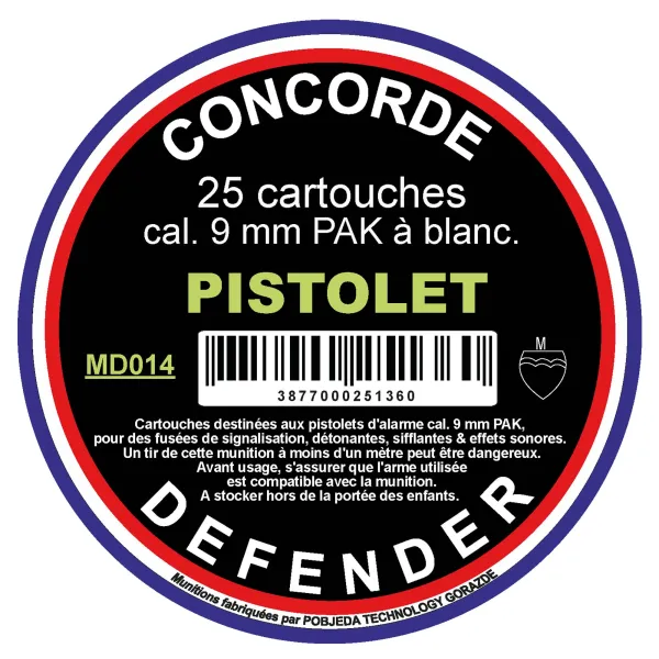 Boîte de 25 cartouches cal. 9 mm PAK à blanc Munitions 9 mm PAK à blanc