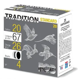 Cartouches Fob Tradition Standard 26 - Bourre grasse - Cal.  20/67 Standard 26  Cal. 20-67, culot de 8, 26 gr,   Plomb N°9