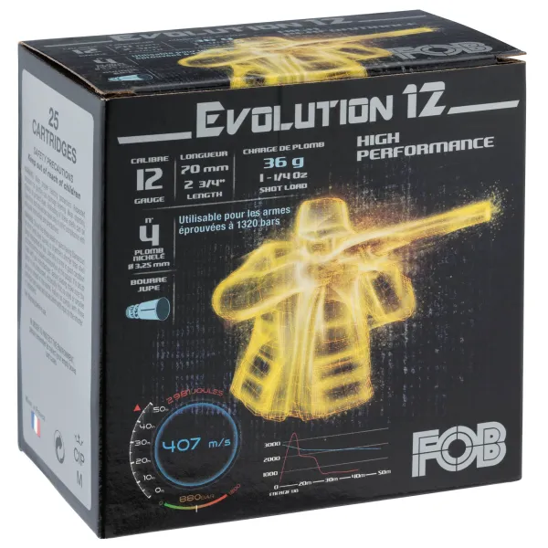 Cartouches Fob Evolution 12 - Cal. 12/70 FOB PASSION Nickel 36, Cal.12-70, culot de 16, 36 gr, N°4
