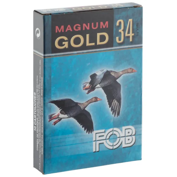 Cartouches Fob Gold 34 Magnum - Cal. 20-76 FOB GOLD Magnum Cal. 20-76, culot de 16, 34 gr, N°7 doré