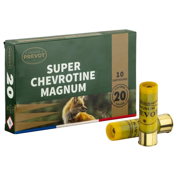 Cartouches Prevot chevrotines - Cal. 20/76 Cart. PREVOT 20/76 chevrotine 21 grains (6.2 mm) bte de 10