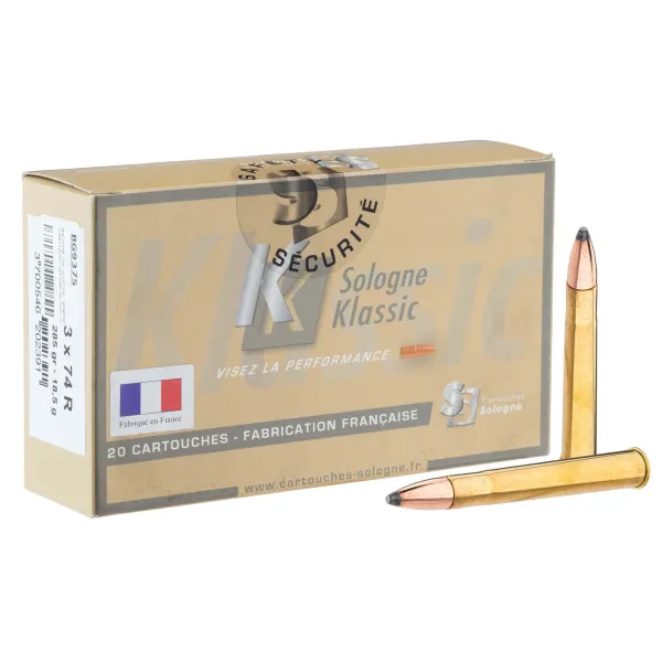 Cartouches à percussion centrale Sologne 9.3 x 74 R Cal. 9,3 X 74R  type NOSLER PARTITION