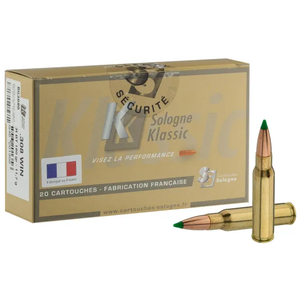 Cartouches à percussion centrale Sologne .308 Win Cal.308 WIN  type NOSLER BALLISTIC TIP