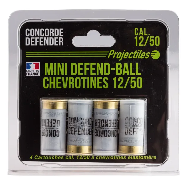 4 cartouches Mini Defend-Ball cal. 12/50 chevrotine Elastomere 4 cartouches Mini Defend-Ball cal. 12/50 - chevrotine