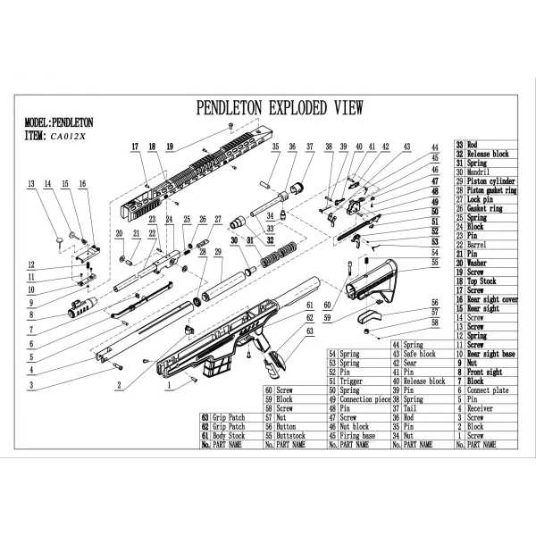 Pièces détachées pour carabine à air PENDLETON BLOCK N°59
