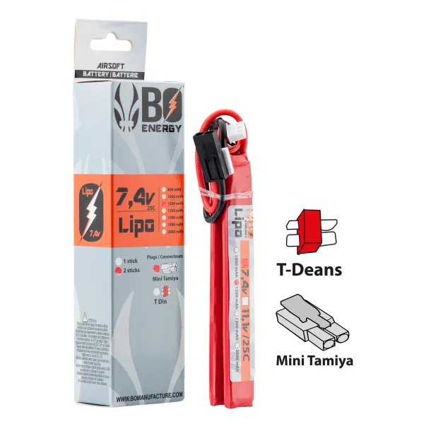 2 sticks batterie Lipo 2S 7.4V 1200mAh 25C 2 sticks - 1200mAh 25C - T-Dean