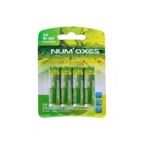 Piles rechargeables type AA HR6 1,2 v - NUM'AXES Blister 4 piles rechargeables AA HR6 Ni-MH 1,2 V 2600 mAh