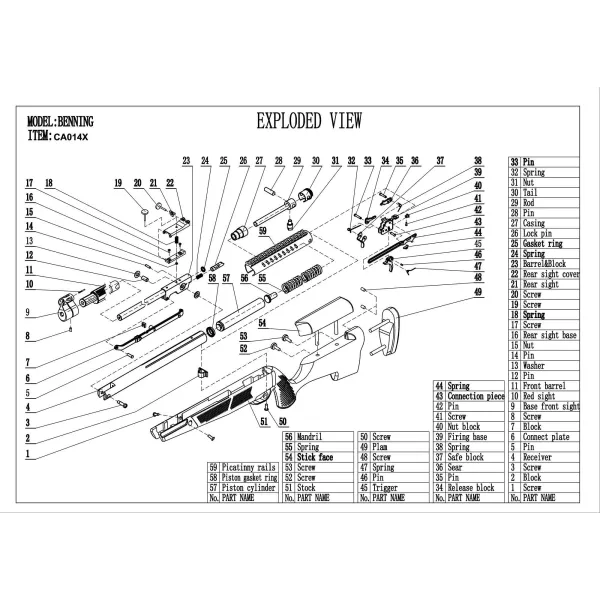 Pièces détachées pour carabine à air BENNING BASE N°29