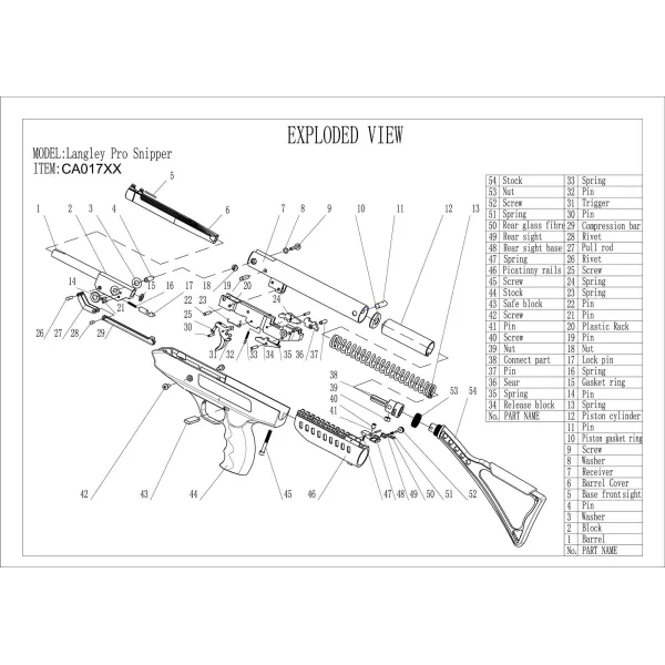 Pièces détachées pour pistolet à air LANGLEY PRO SNIPER STOCK N°54