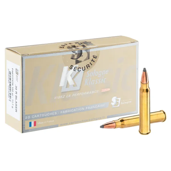 Cartouches à percussion centrale Sologne 30R Blaser Cal.30R BLASER type NOSLER PARTITION