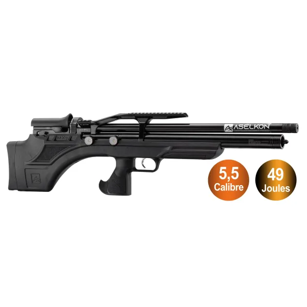 Carabine à air PCP Aselkon MX7 Régulateur Jet Black Cal. 5.5 19J