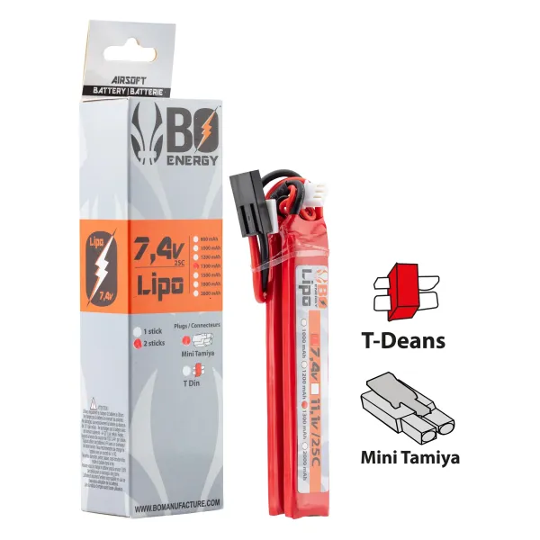 2 sticks batterie Lipo 2S 7.4V 1300mAh 25C 2 sticks - 1300mAh 25C -  T-Dean