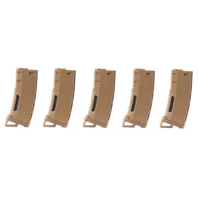 Pack de 5 chargeurs Mid-cap Speed 130 billes pour M4 AEG Tan CHARGEUR LT 130 rds POLYMER M4/M16 TAN  PACK DE 5