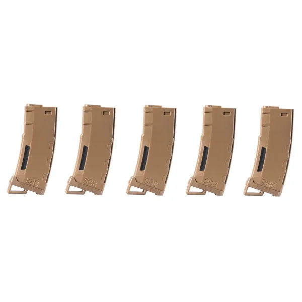 Pack de 5 chargeurs Mid-cap Speed 130 billes pour M4 AEG Tan CHARGEUR LT 130 rds POLYMER M4/M16 TAN  PACK DE 5