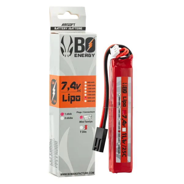 1 stick batterie Lipo 2S 7.4V 1800mAh 25C 1 stick - 1800mAh 25C - T-Dean