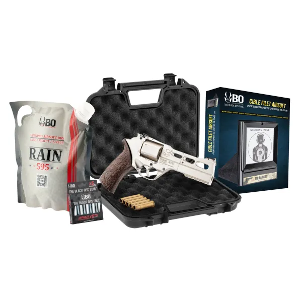 Pack Airsoft revolver CO2 CHIAPPA RHINO 50DS + Co2 + billes + cible + mallette PACK RHINO 50DS SILVER CO2