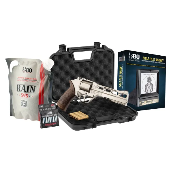 Pack Airsoft revolver CO2 CHIAPPA RHINO 60DS + Co2 + billes + cible + mallette PACK RHINO 60DS SILVER CO2