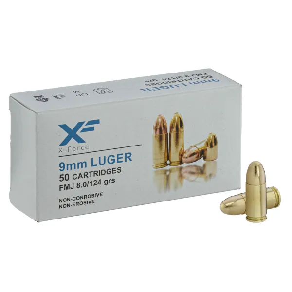 Munitions ATS X-Force Cal. 9x19 mm LUGER 124 grs - Boîte de 50 ATS AMMUNITION 9X19 FMJ 124 GRAIN CIP BTE/50