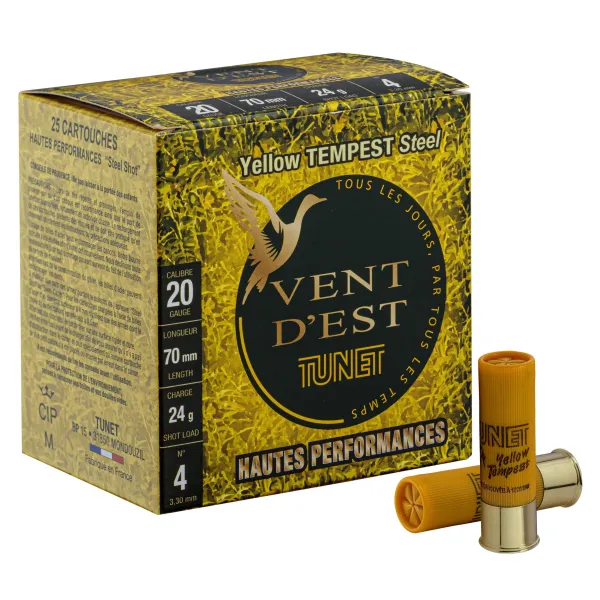 Cartouches TUNET Yellow TEMPEST 24g acier 20/70 Yellow Tempest n°4