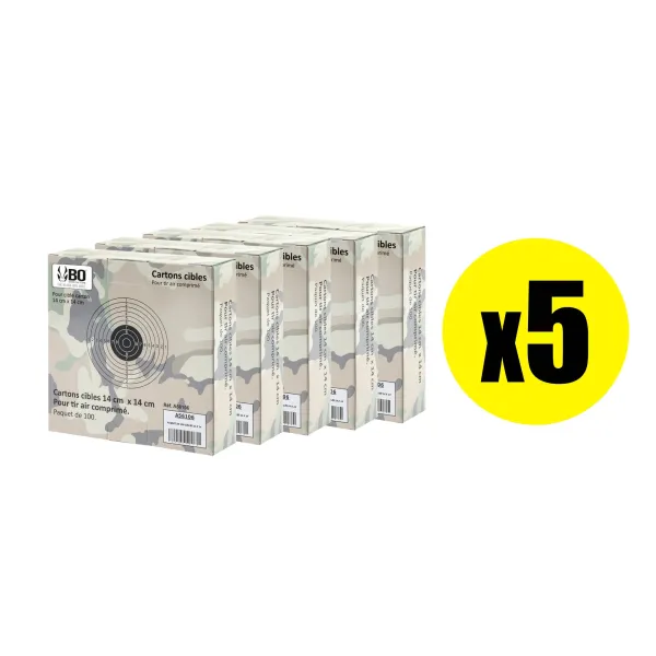 Pack Cibles cartonnées 14 x 14 cm Shoot Again (x5) Pack 500 cibles blanches avec centre noir