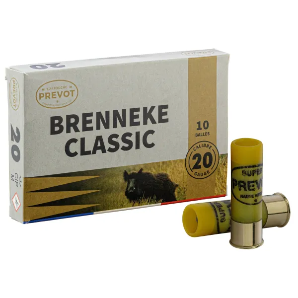 Cartouches de chasse Prevot 20/70 à balle Brenneke Classic demi-blindée 24g PREVOT BRENNEKE CLASSIC 20/70 DEMI BLINDEE 24G -BTE/