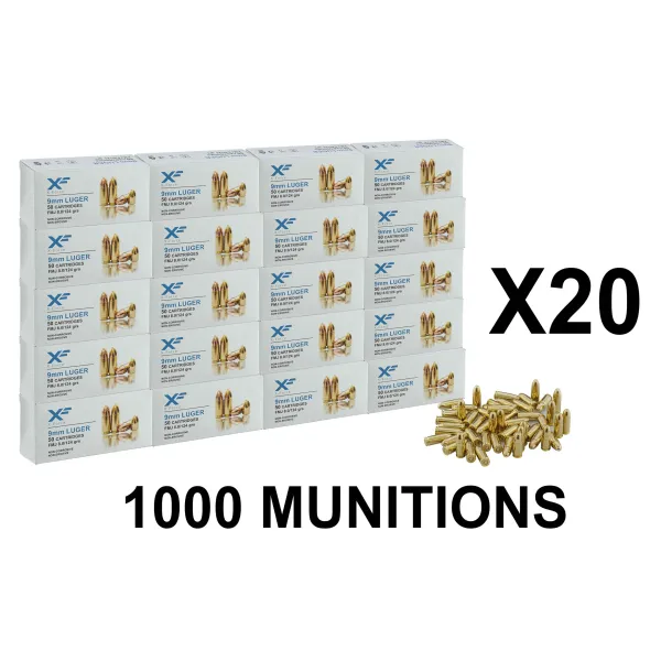 PACK 1000 Munitions ATS X-Force Cal. 9x19 mm LUGER 124 grs !B! 20X BOITES DE 50 ATS 9X19 FMJ 124 GRAINS CIP