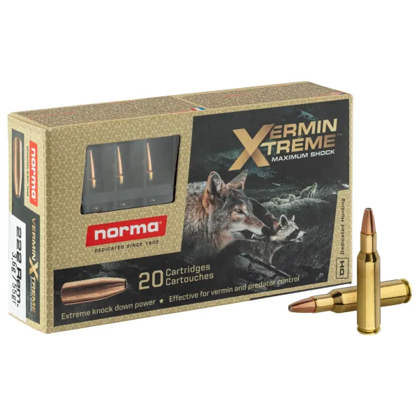 Cartouches de chasse Norma .222 Winchester Varmint Xtreme 55 Grains