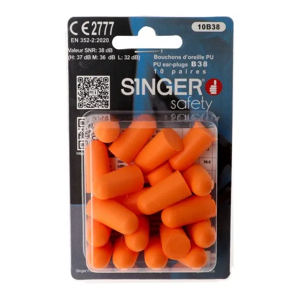 Bouchons d'oreille en polyuréthane orange – SNR 38 dB – Blister de 10 paires Bouchons d'oreilles -38dB